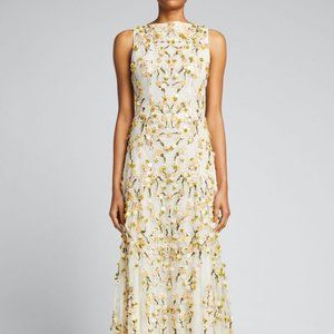Rachel Gibert Floral Applique Gown - Felix Flower-Embroidered Boat-Neck Dress